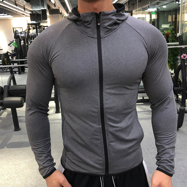 Men Hoodies Sports Shirt Full Zipper Running Fitness Jackets - PUPU