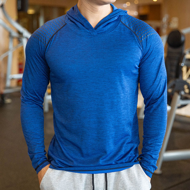 Men Quick-dry Hooded T-Shirt Long Sleeve Slim Elastic Tops for Sports - PUPU