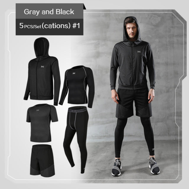 Men Tracksuit Gym Fitness Compression Sports Suit 5 Pcs/Set - PUPU