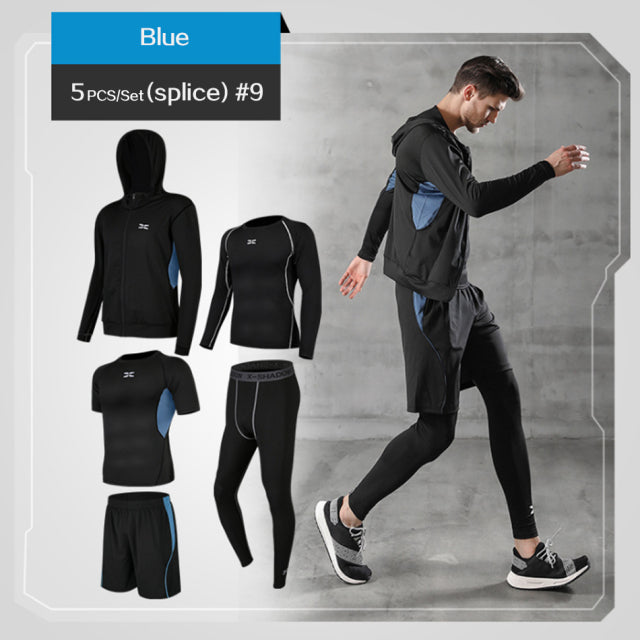 Men Tracksuit Gym Fitness Compression Sports Suit 5 Pcs/Set - PUPU