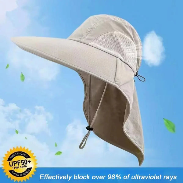Wide Brim Sun Hat with Neck Flap UPF 50+ Hiking Fishing Hat
