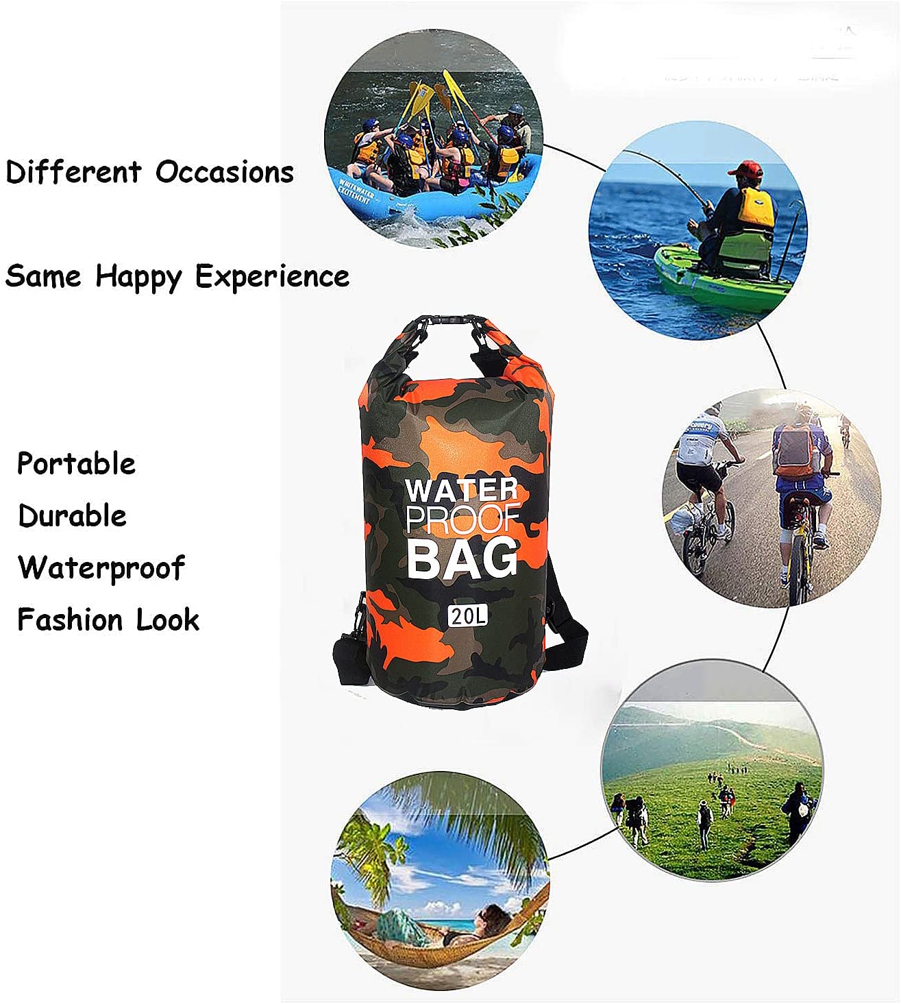 Camouflage Waterproof Backpack Portable Dry Bag for Water Sports - PUPU