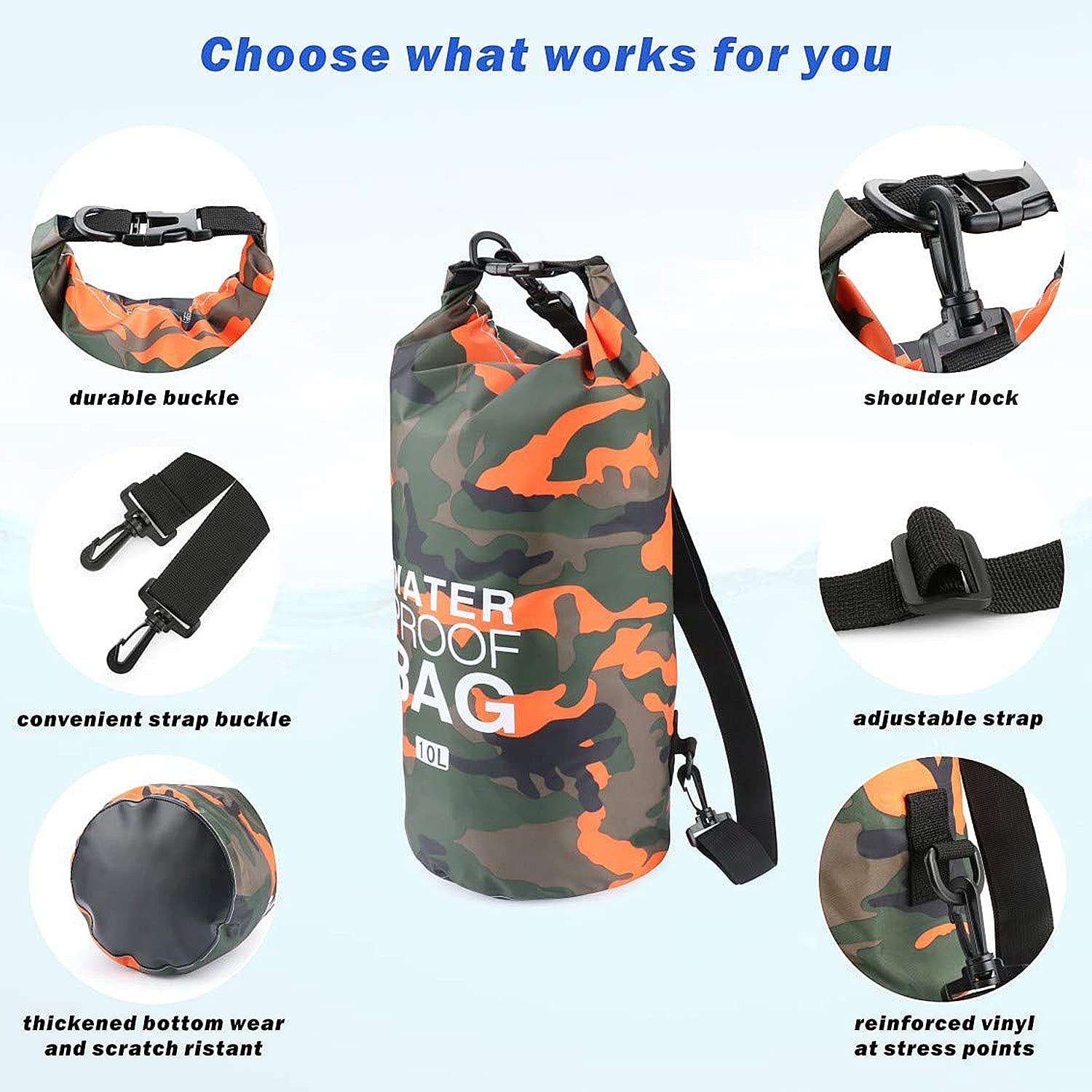 Camouflage Waterproof Backpack Portable Dry Bag for Water Sports - PUPU