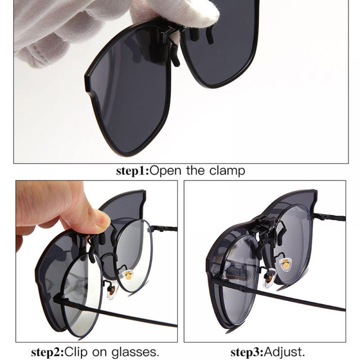 Polarized Clip-On Sunglasses Men Photochromic Car Driver Goggles - PUPU
