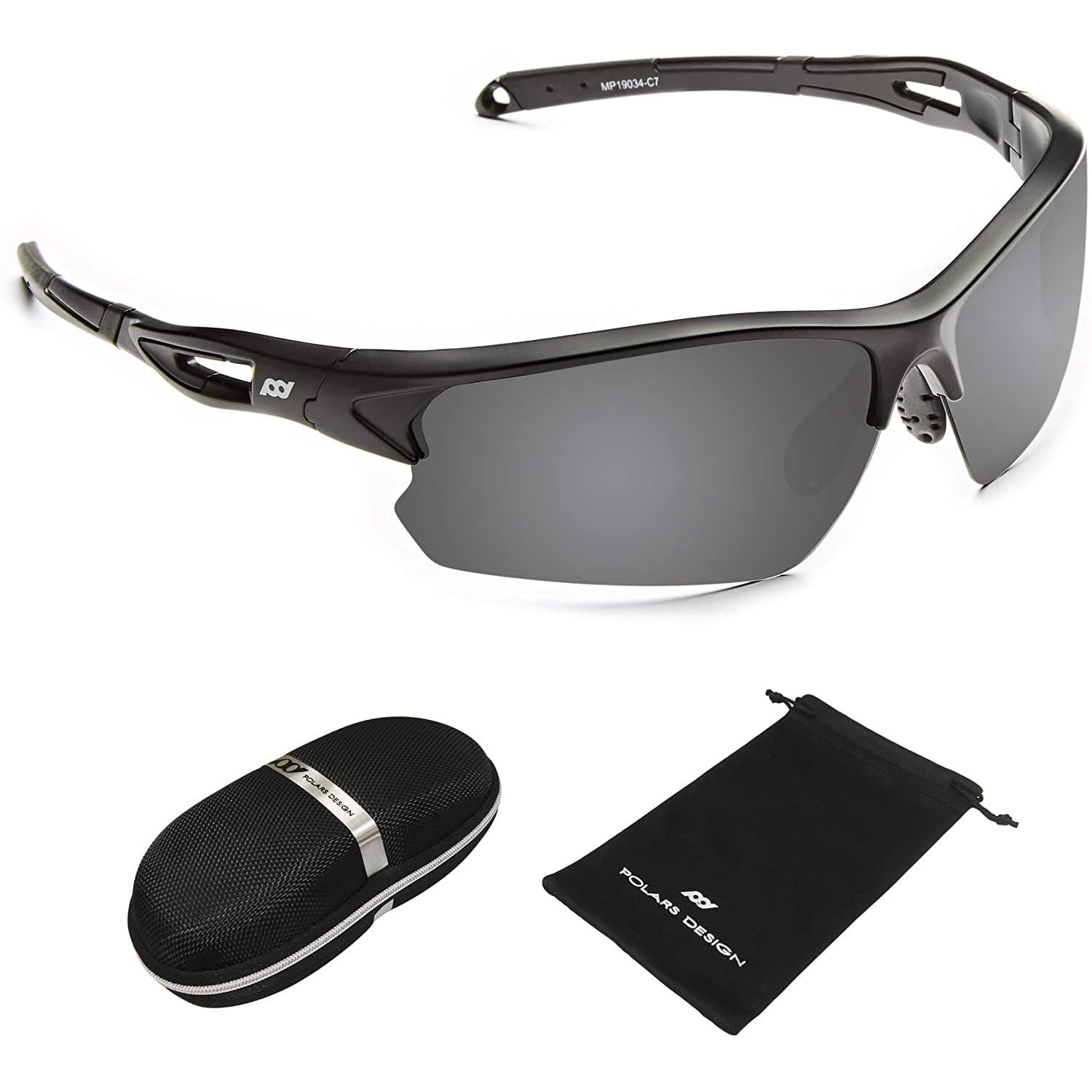 Polarized Sports Sunglasses UV Protection for Running Cycling, Black C7