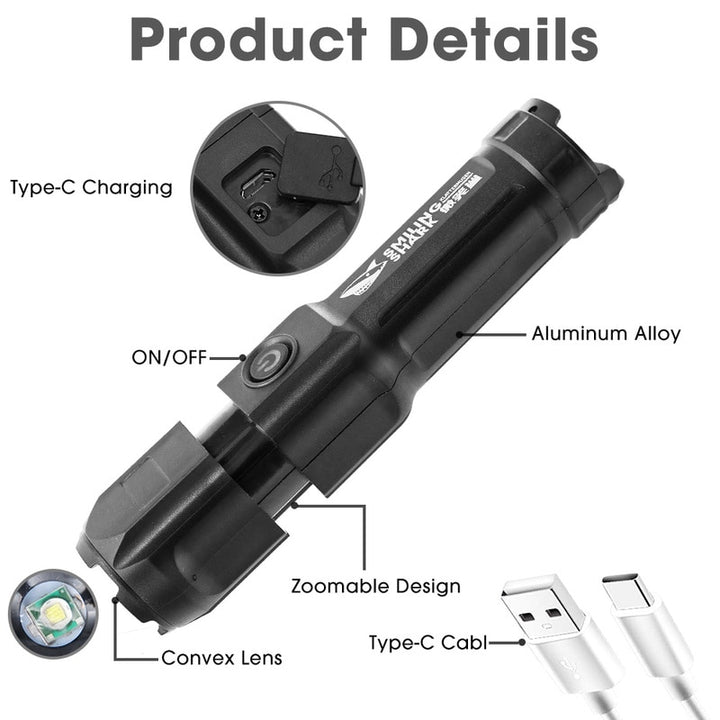 Rechargeable Flashlight Home Outdoor Portable Led Luminous Flashlight - PUPU