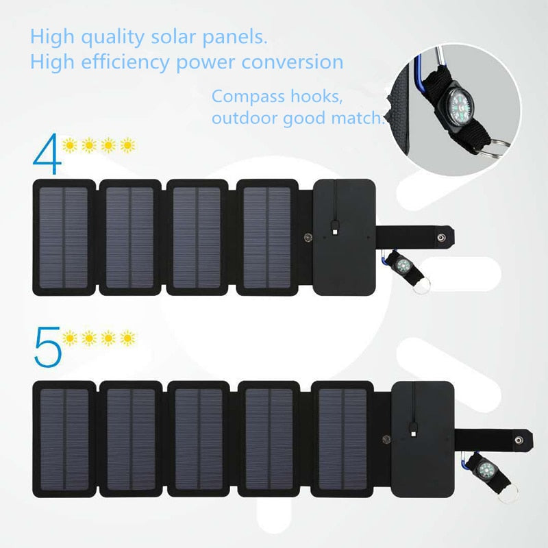 Portable Solar Charger Folding 10W Solar Cells 5V 2.1A USB Output - PUPU