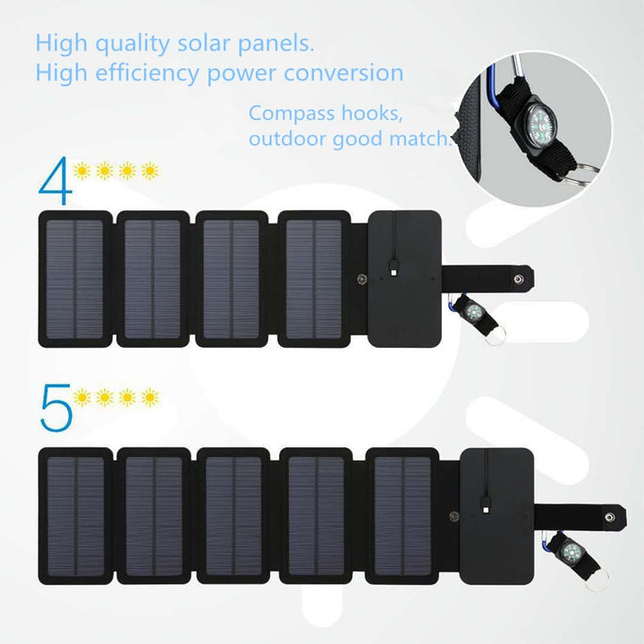 Portable Solar Charger Folding 10W Solar Cells 5V 2.1A USB Output - PUPU