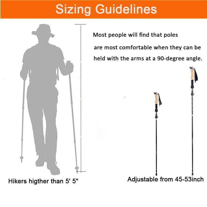 Foldable Carbon Fiber Trekking Pole Ultralight Hiking Sticks 2Pcs - PUPU