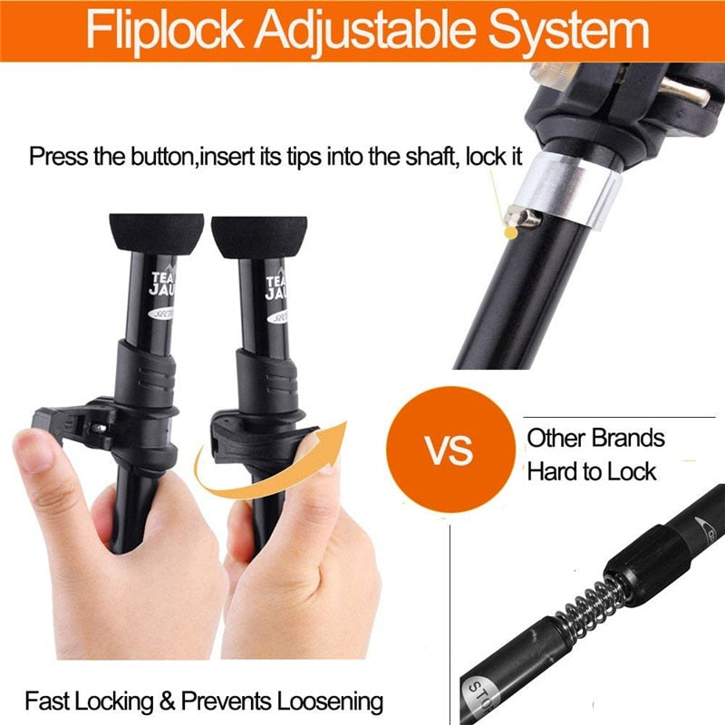 Foldable Carbon Fiber Trekking Pole Ultralight Hiking Sticks 2Pcs - PUPU