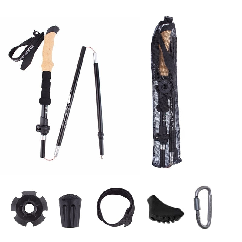 Foldable Carbon Fiber Trekking Pole Ultralight Hiking Sticks 2Pcs - PUPU