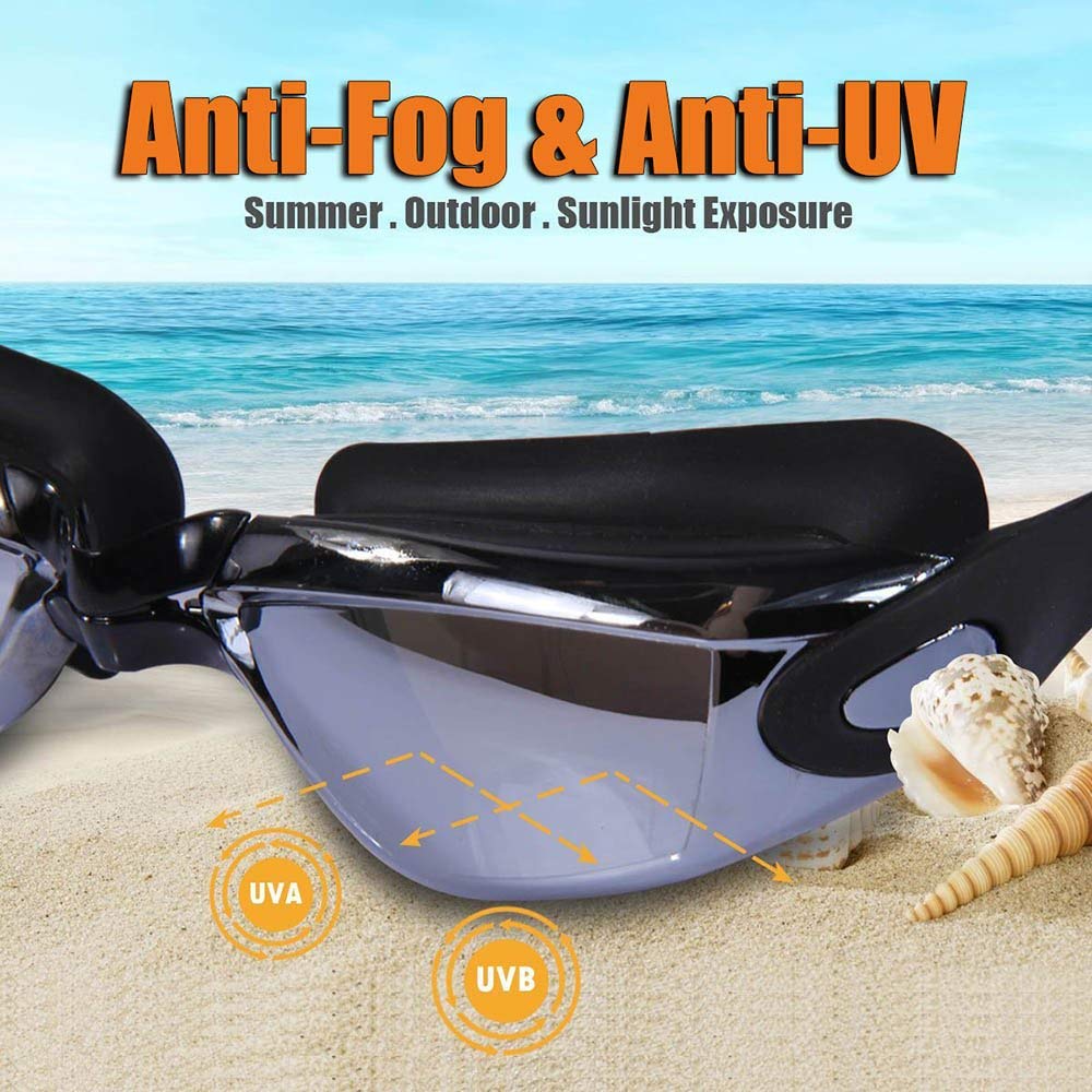 Swimming Goggles Anti-Fog with Nose Clip, Earplugs and Swimming Cap - PUPU