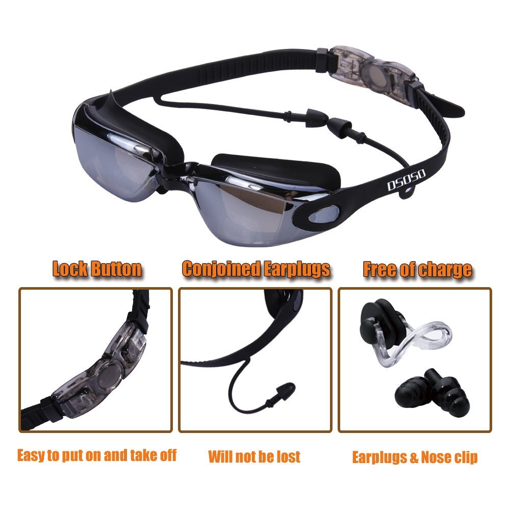 Swimming Goggles Anti-Fog with Nose Clip, Earplugs and Swimming Cap - PUPU
