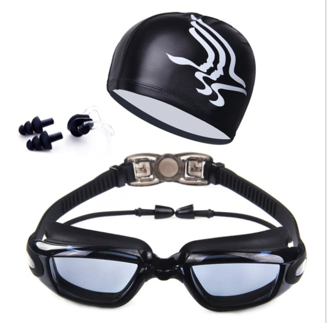 Swimming Goggles Anti-Fog with Nose Clip, Earplugs and Swimming Cap - PUPU