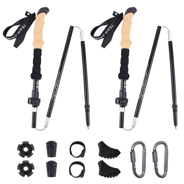Foldable Carbon Fiber Trekking Pole Ultralight Hiking Sticks 2Pcs - PUPU