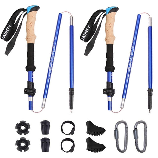 Foldable Carbon Fiber Trekking Pole Ultralight Hiking Sticks 2Pcs - PUPU