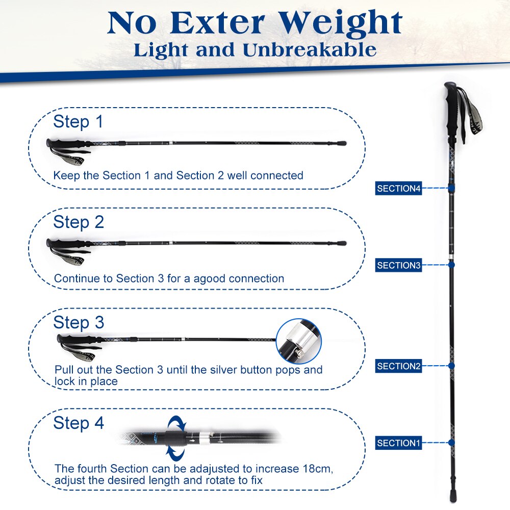 Foldable Aluminum Ultralight Trekking Poles  Hiking Sticks 2Pcs - PUPU