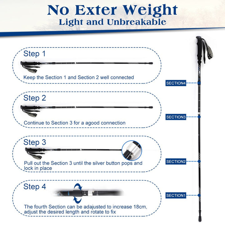 Foldable Aluminum Ultralight Trekking Poles  Hiking Sticks 2Pcs - PUPU
