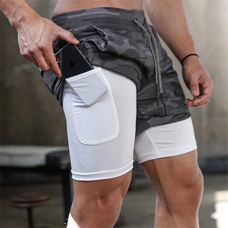 Men 2 In 1 Double-deck Quick-Dry Gym Sports Shorts - PUPU