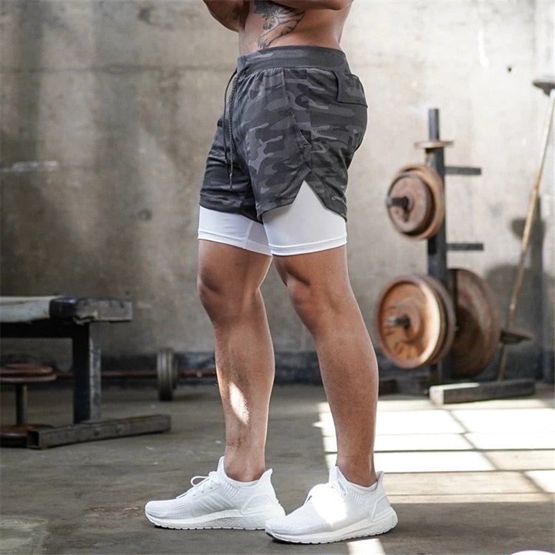 Men 2 In 1 Double-deck Quick-Dry Gym Sports Shorts - PUPU