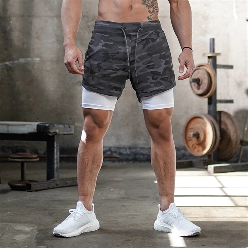 Men 2 In 1 Double-deck Quick-Dry Gym Sports Shorts - PUPU