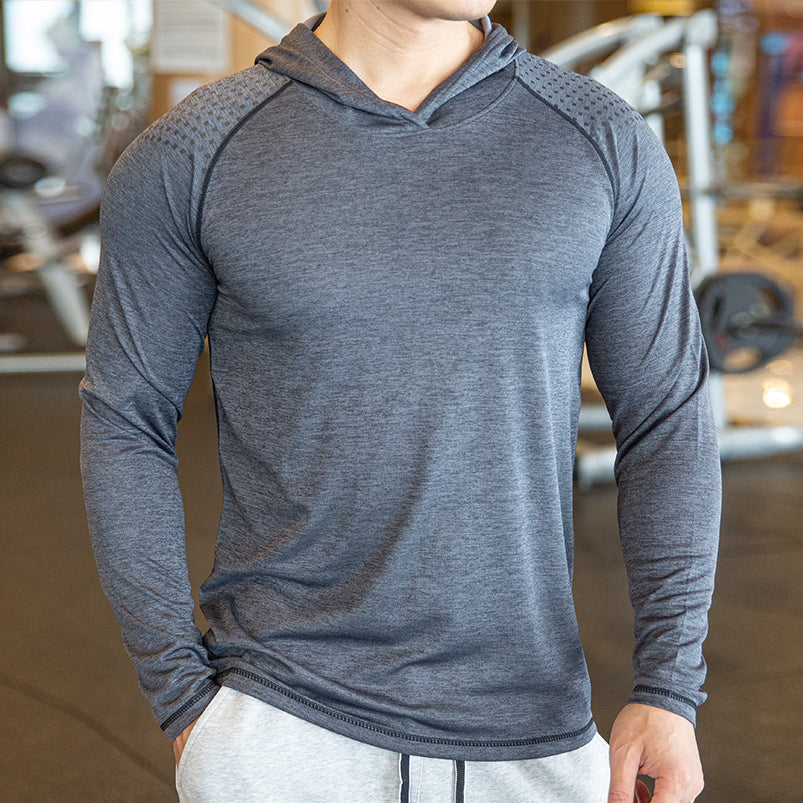 Men Quick-dry Hooded T-Shirt Long Sleeve Slim Elastic Tops for Sports