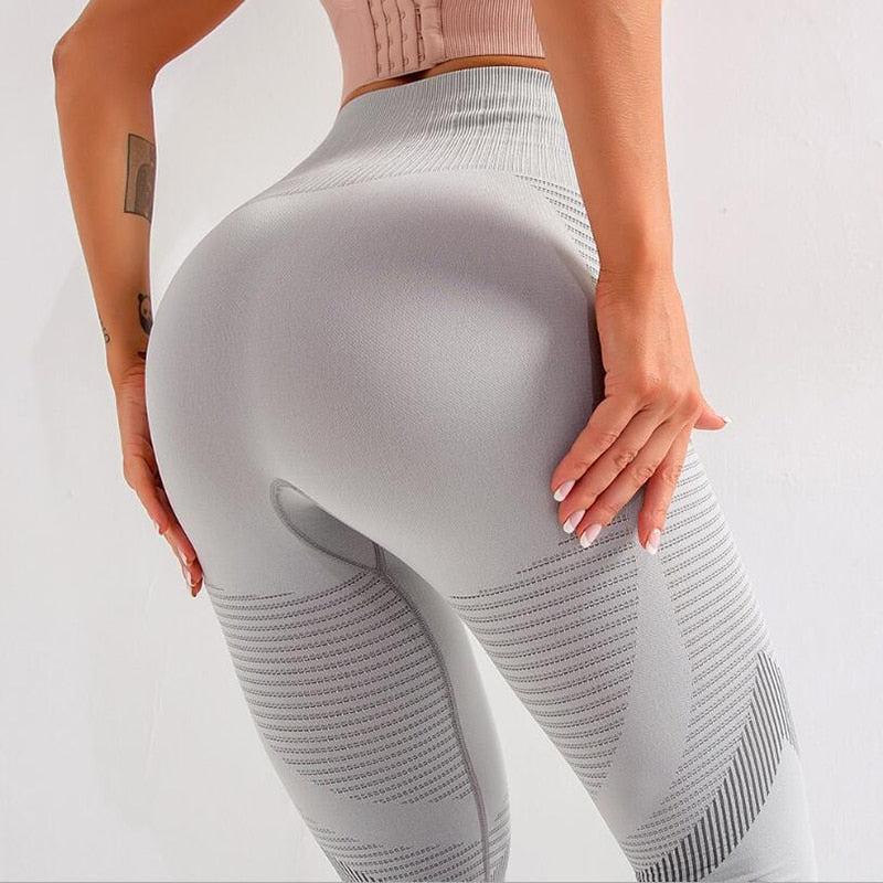 Hollow Yoga Leggings High Waist Breathable Stripe Seamless Legging