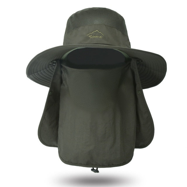 Outrip Fishing Hat for Men & Women, Outdoor UV Sun Protection Wide Brim Hat with Face Cover & Neck Flap Army Green
