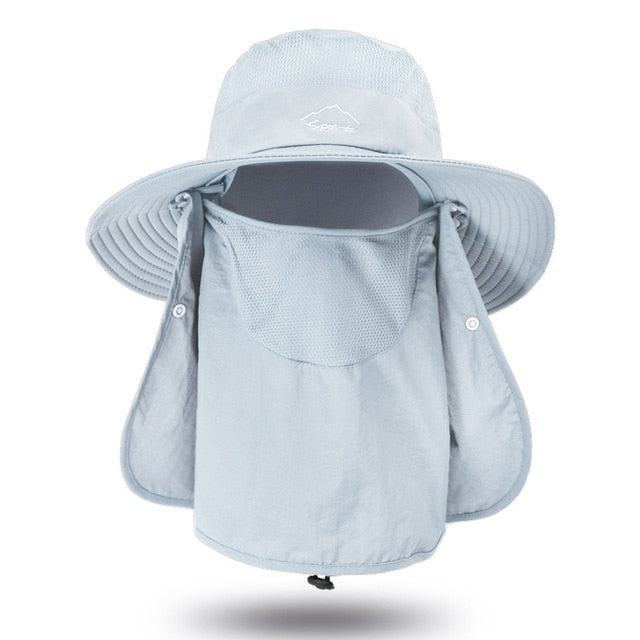 Fishing Hat UV Sun Protection Cap with Face Cover & Neck Flap, Gray