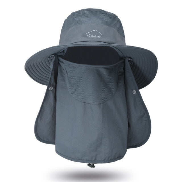 Fishing Hat UV Sun Protection Cap with Face Cover & Neck Flap, Dark Grey