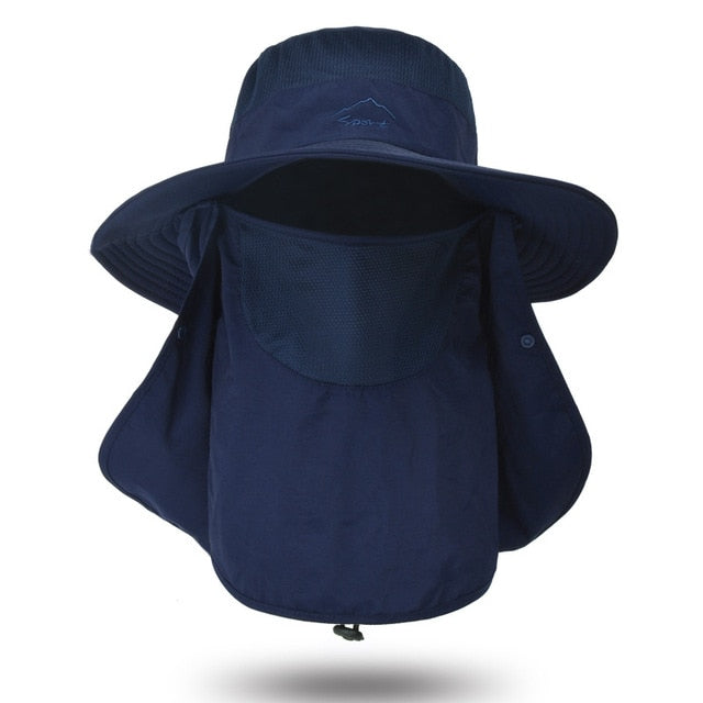 Fishing Hat UV Sun Protection Cap with Face Cover & Neck Flap, Navy