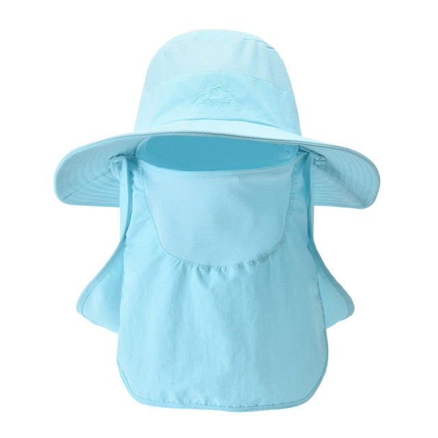 Fishing Hat UV Sun Protection Cap with Face Cover & Neck Flap, Sky Blue