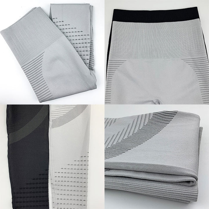 Hollow Yoga Leggings High Waist Breathable Stripe Seamless Legging - PUPU