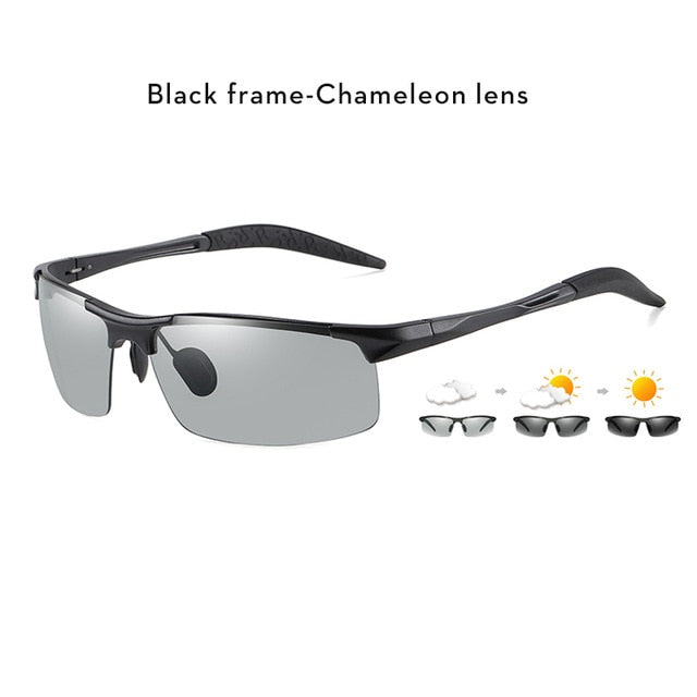Aluminum Rimless Photochromic Sunglasses Men Polarized Day Night Driving Glasses - PUPU