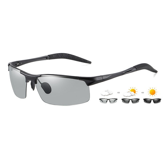 Aluminum Rimless Photochromic Sunglasses Men Polarized Day Night Driving Glasses - PUPU