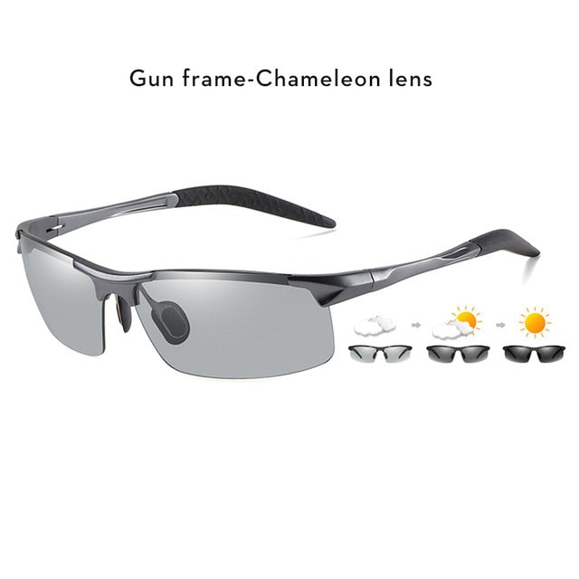 Aluminum Rimless Photochromic Sunglasses Men Polarized Day Night Driving Glasses - PUPU
