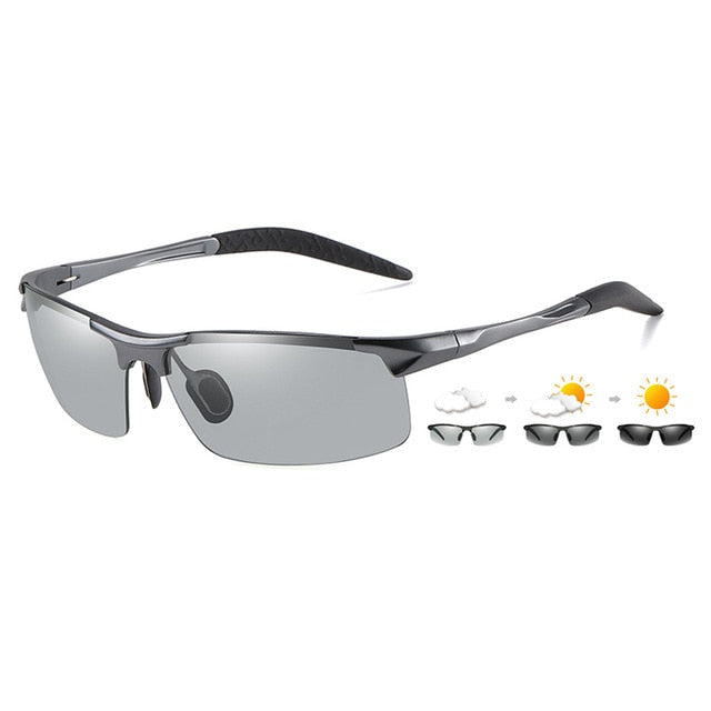 Aluminum Rimless Photochromic Sunglasses Men Polarized Day Night Driving Glasses - PUPU