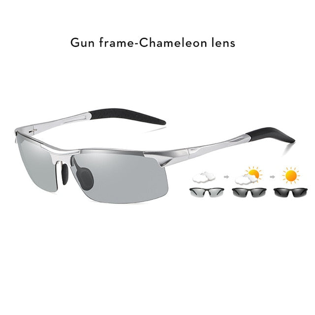 Aluminum Rimless Photochromic Sunglasses Men Polarized Day Night Driving Glasses - PUPU