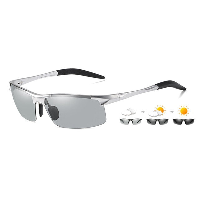 Aluminum Rimless Photochromic Sunglasses Men Polarized Day Night Driving Glasses - PUPU
