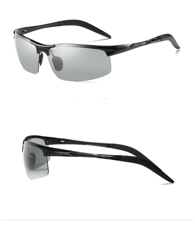 Aluminum Rimless Photochromic Sunglasses Men Polarized Day Night Driving Glasses - PUPU