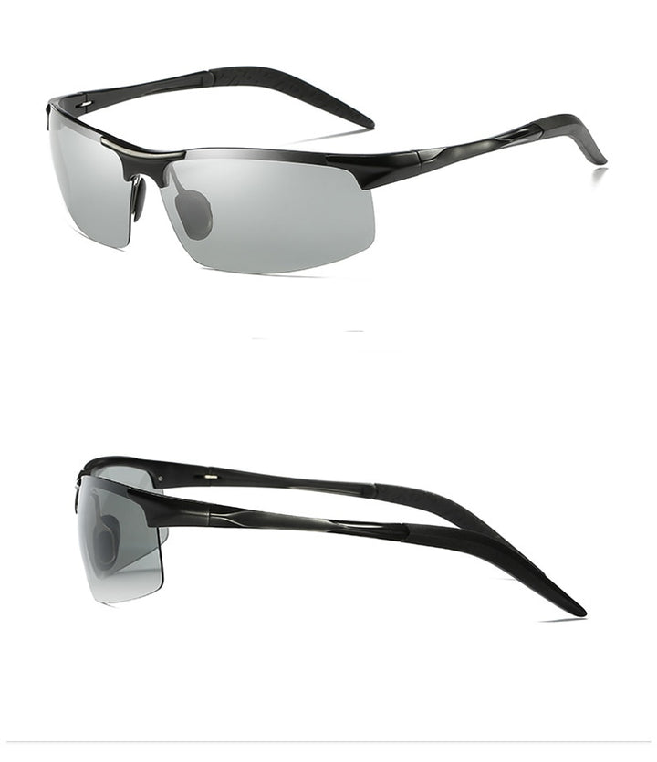 Aluminum Rimless Photochromic Sunglasses Men Polarized Day Night Driving Glasses - PUPU
