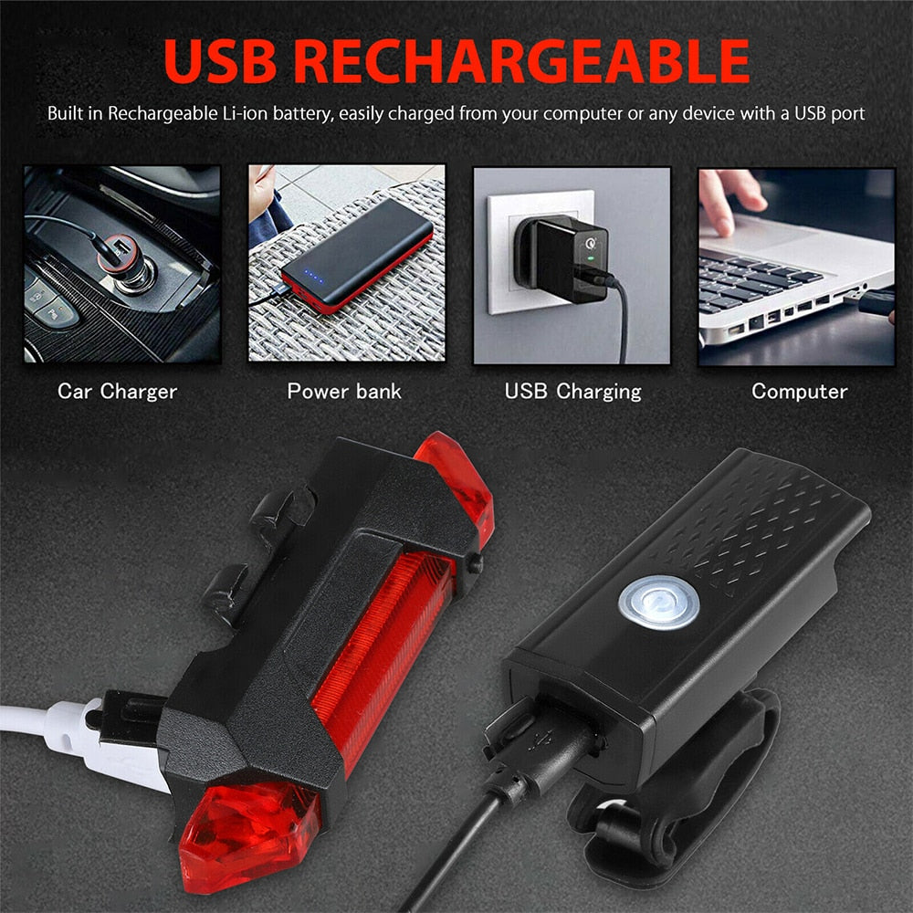 USB Rechargeable Bike Light Waterproof Bicycle Lamp Flashligh - PUPU