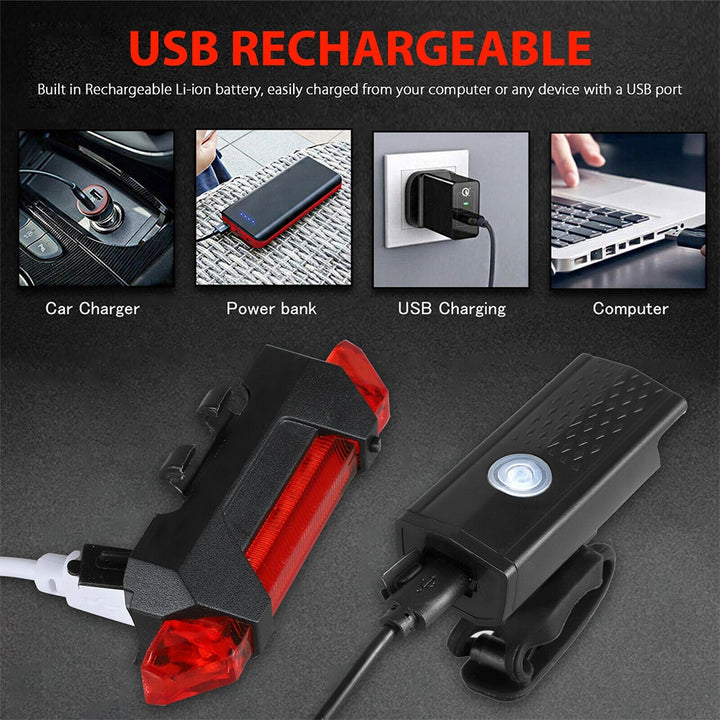 USB Rechargeable Bike Light Waterproof Bicycle Lamp Flashligh - PUPU
