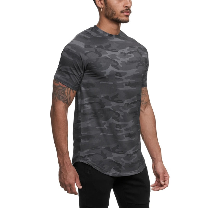 Men Short Sleeve Slim Fit Workout T-Shirt - PUPU