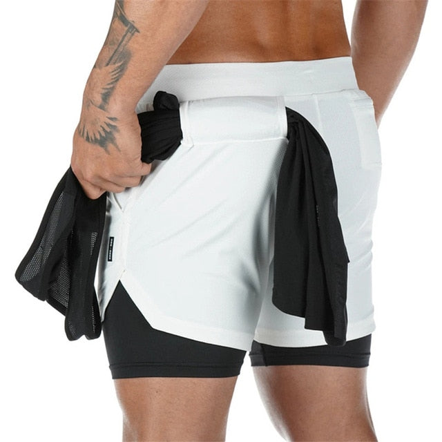 Men 2 In 1 Double-deck Quick-Dry Gym Sports Shorts - PUPU