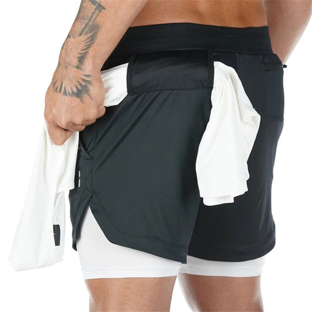 Men 2 In 1 Double-deck Quick-Dry Gym Sports Shorts - PUPU