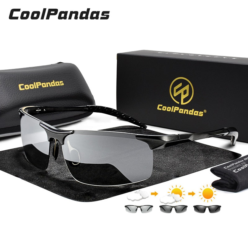 Aluminum Rimless Photochromic Sunglasses Men Polarized Day Night Driving Glasses - PUPU