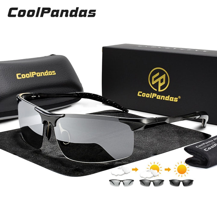 Aluminum Rimless Photochromic Sunglasses Men Polarized Day Night Driving Glasses - PUPU