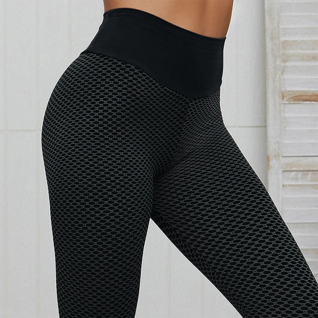Women Grid Tights Yoga Pants Seamless High Waist Leggings - PUPU