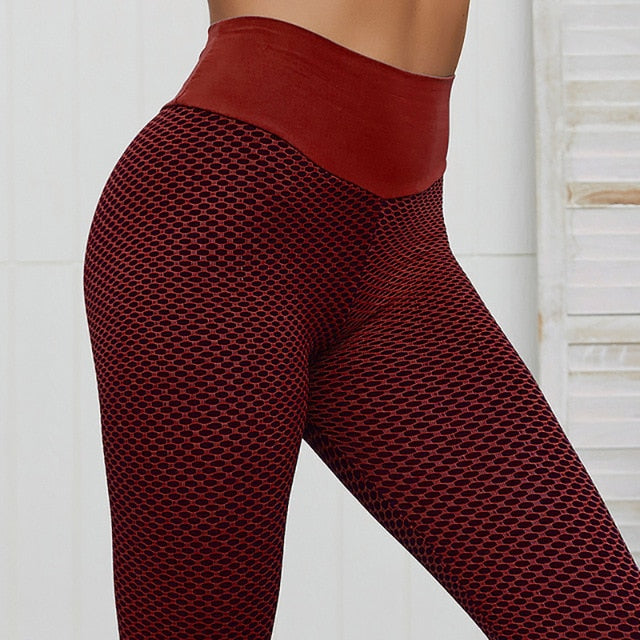 Women Grid Tights Yoga Pants Seamless High Waist Leggings - PUPU